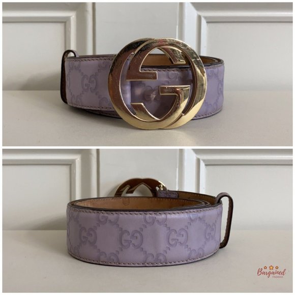 Authentic Gucci Purple Guccissima Leather Gold Interlocking G Buckle Belt 80/32 - Picture 3 of 14